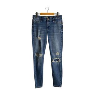 River Island Women's Medium Indigo Mid Rise Distressed Skinny Denim Jean